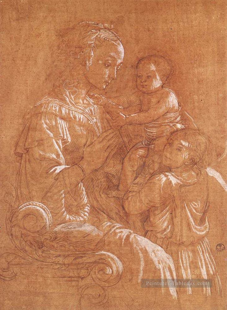 Madone avec l’enfant et deux anges dessin Renaissance Filippo Lippi Peintures à l'huile